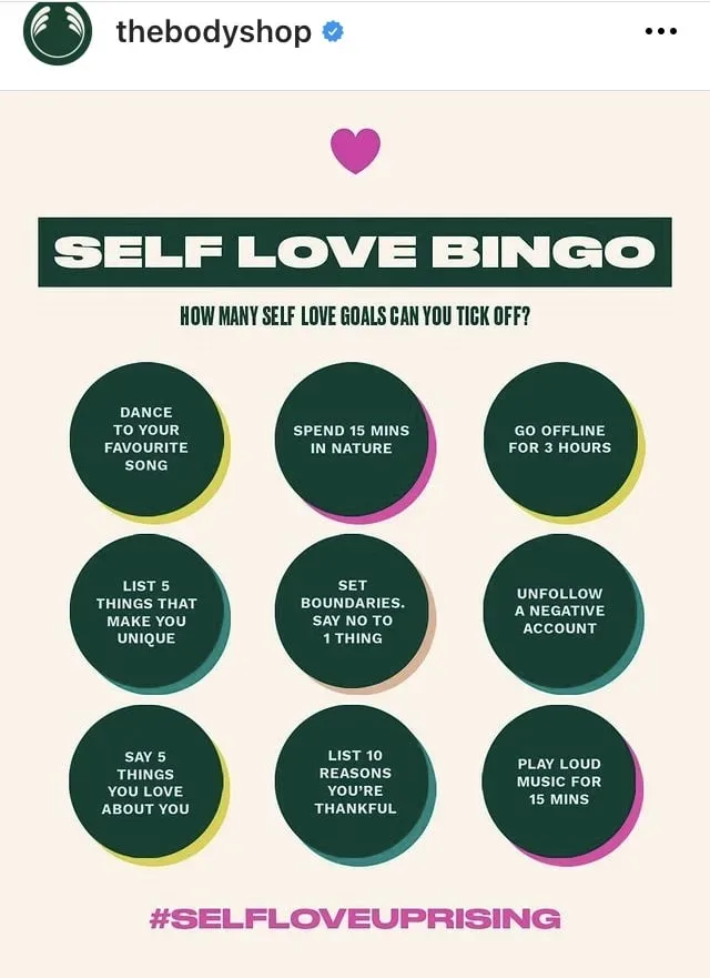 Body shop post sobre Self love