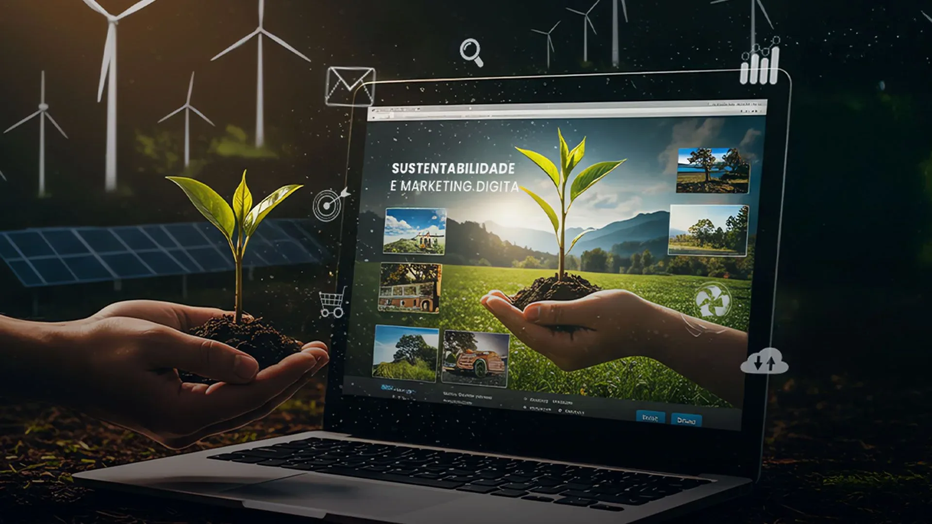 Imagem de um computador com um site de sustentabilidade