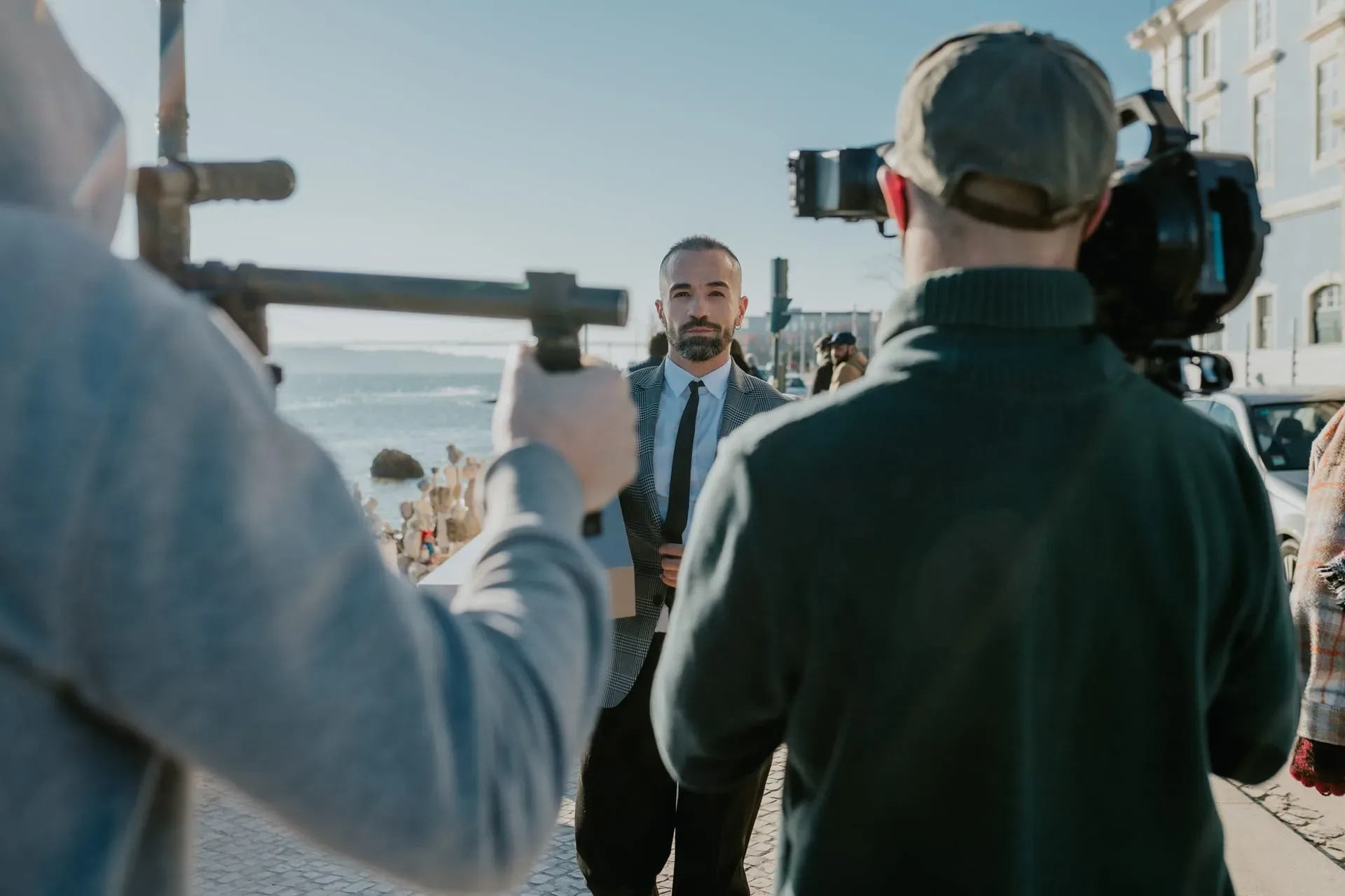 making of photoshoot, man walking