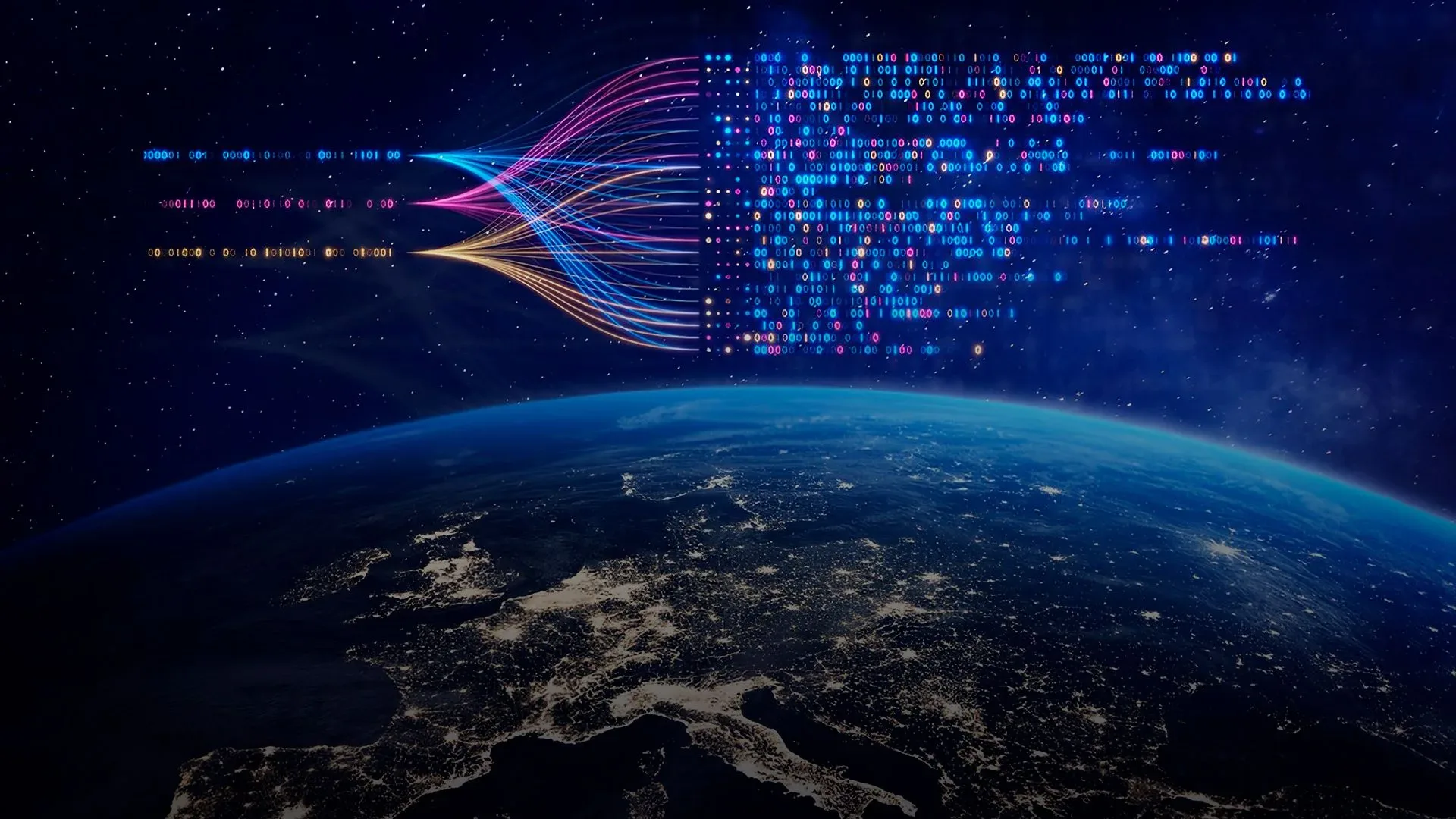imagem do planeta terra com uma representação de 0 e 1 acima
