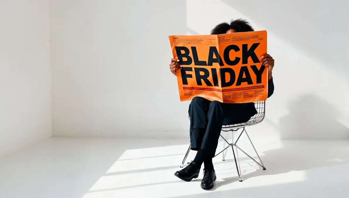 homem sentado ler jornal black friday