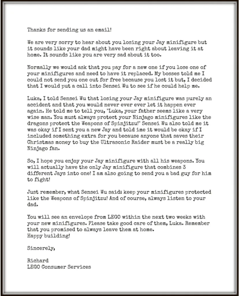carta da lego para uma criança