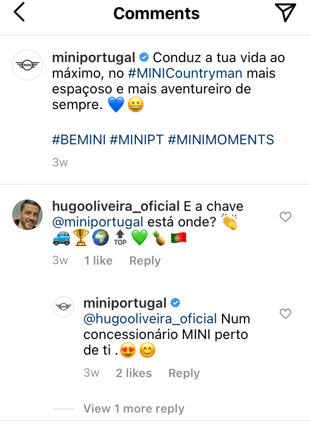 resposta da miniportugal no facebook ao seguidor