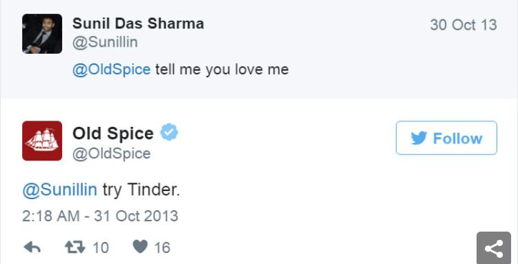 resposta da old spice no twitter ao seguidor