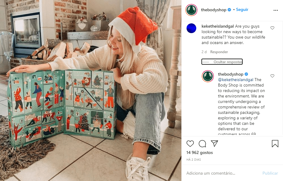 resposta da body shop no facebook ao seguidor