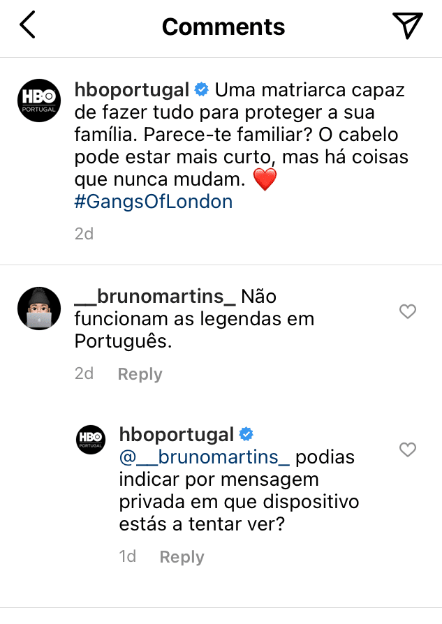 resposta da hbo no facebook ao seguidor