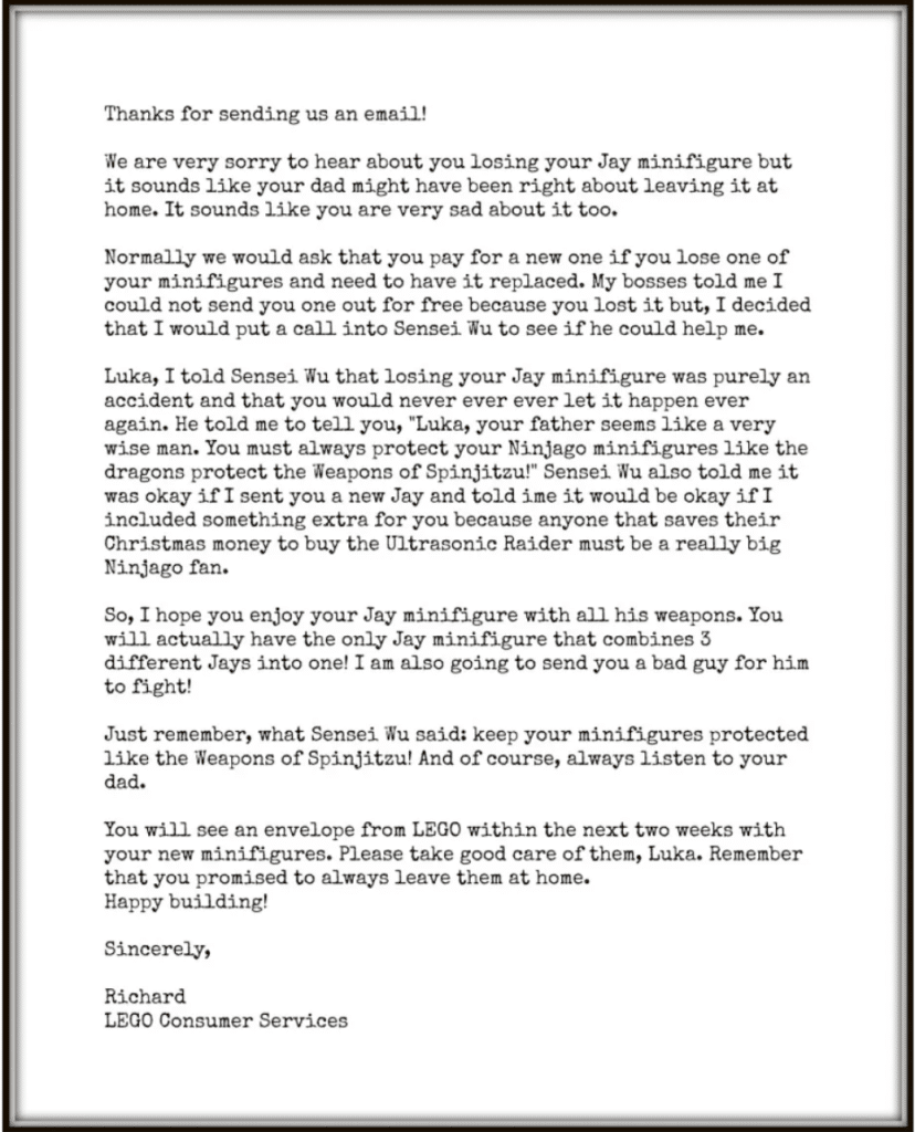 carta da lego para uma criança