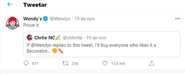 resposta da wendys no twitter ao seguidor
