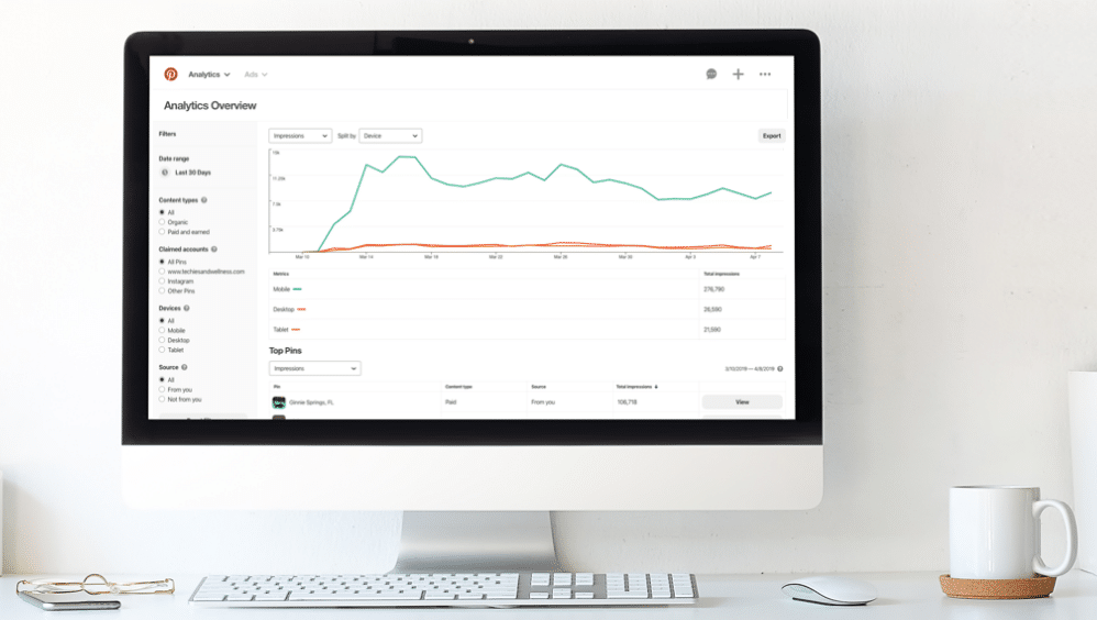 pinterest analytics at computer