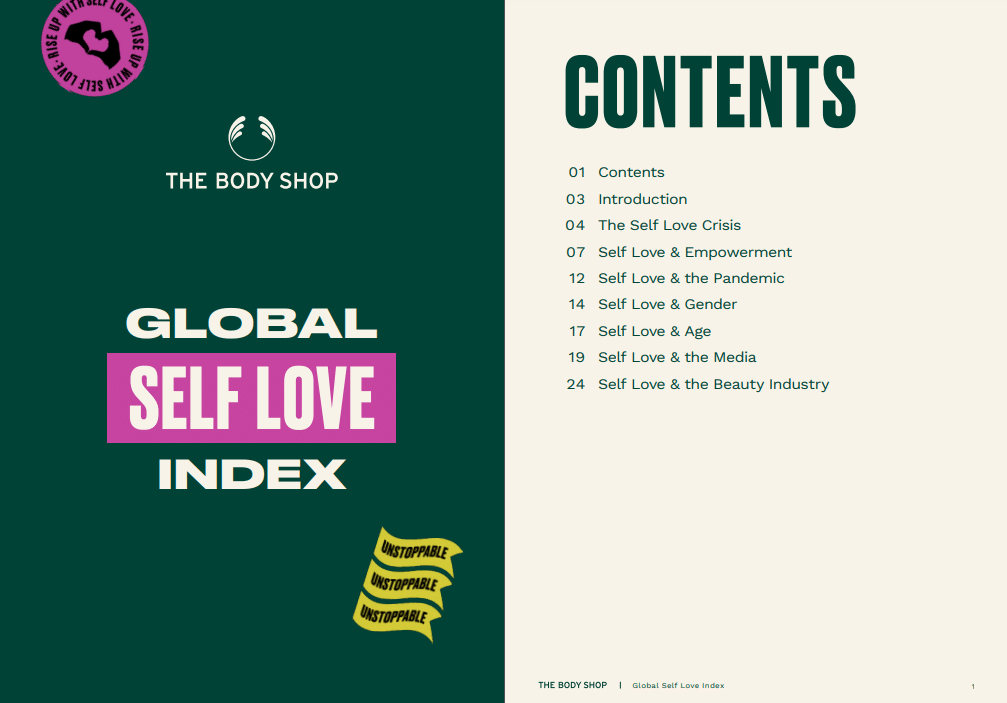 estudo "global self love index" da bodyshop