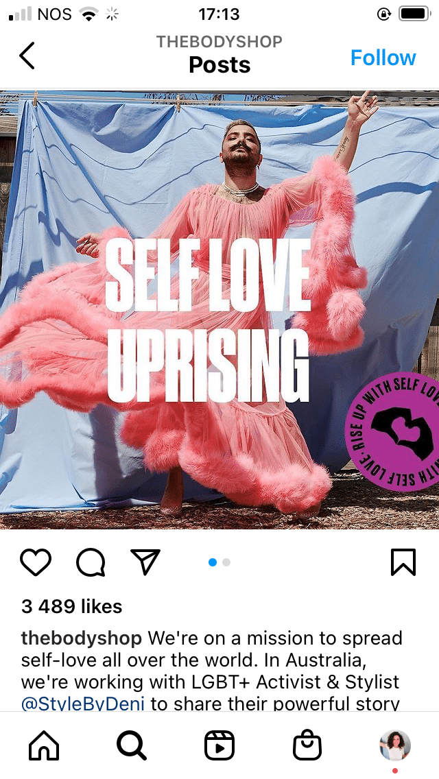 Body shop post sobre Self love