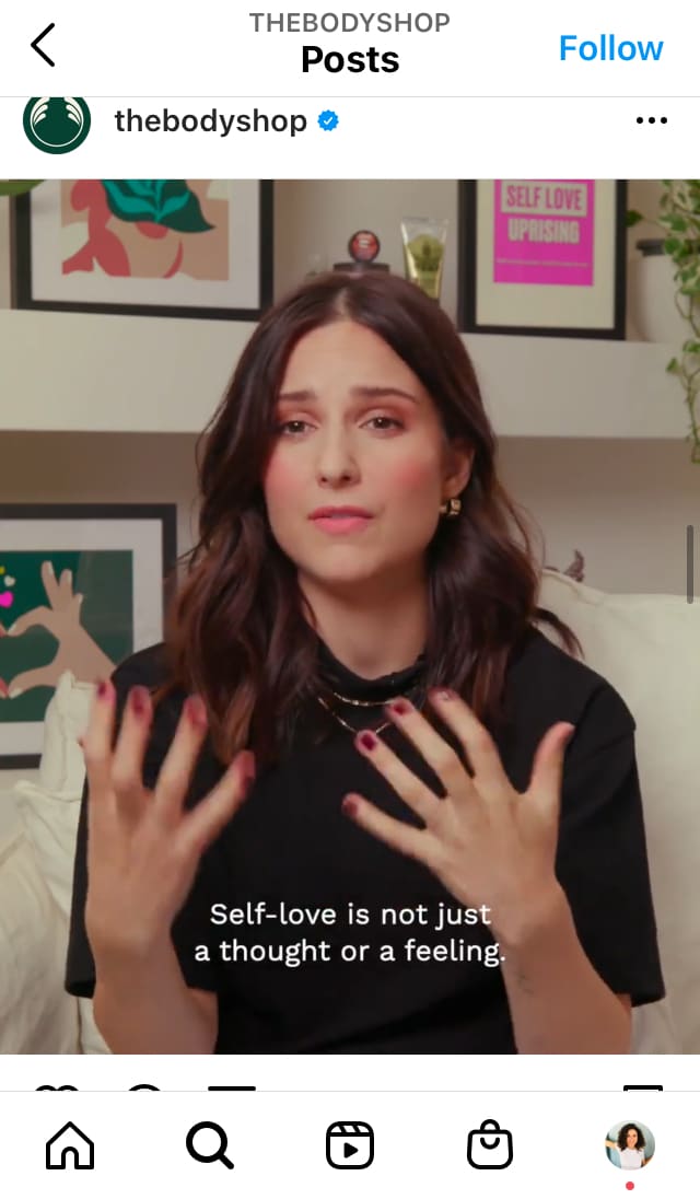 Body shop post sobre Self love