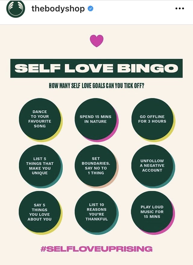 Body shop post sobre Self love