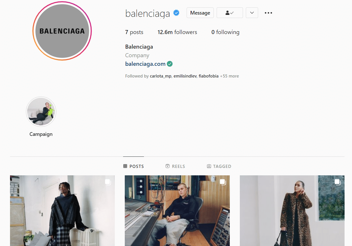instagram da marca balenciaga