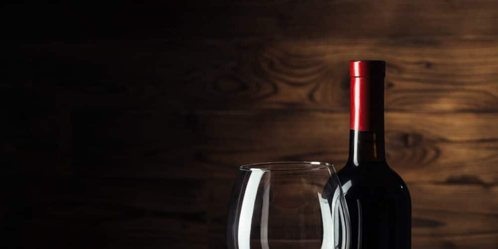 Wine bottle and wine glass