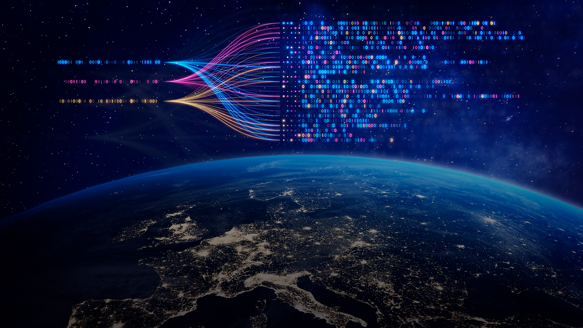 imagem do planeta terra com uma representação de 0 e 1 acima