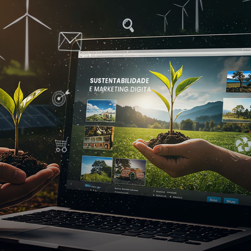 Imagem de um computador com um site de sustentabilidade